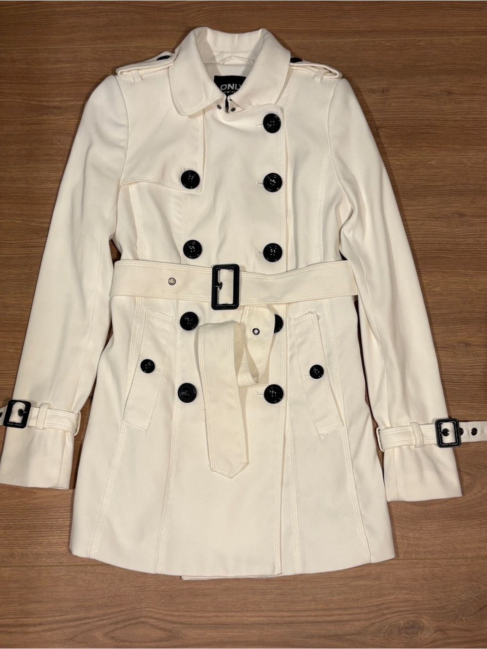 ONLY love ♥️urbanized Cream Double-Breasted Belted Trench Coat
